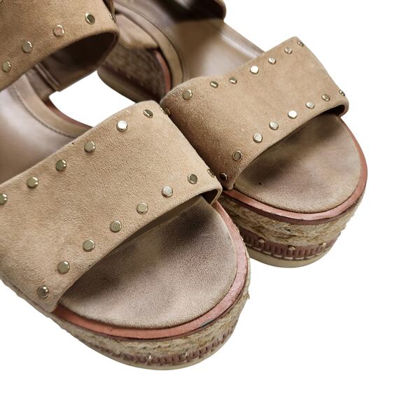 Vince Camuto Womens Marsa Platform Wedge Sandals Size 7.5 Tortilla Suede Studded - Picture 8 of 12